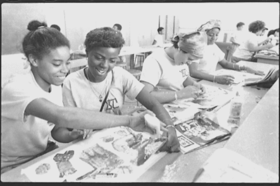 students working on arts and crafts.